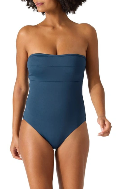 Tommy Bahama Palm Modern Strapless One-piece Swimsuit In Midnight Sea