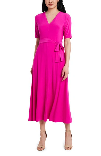 Chaus Tie Belt Midi Dress In Fiercely Fuchsia