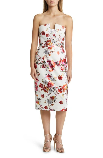 Black Halo Lena Floral Strapless Cocktail Dress In Red