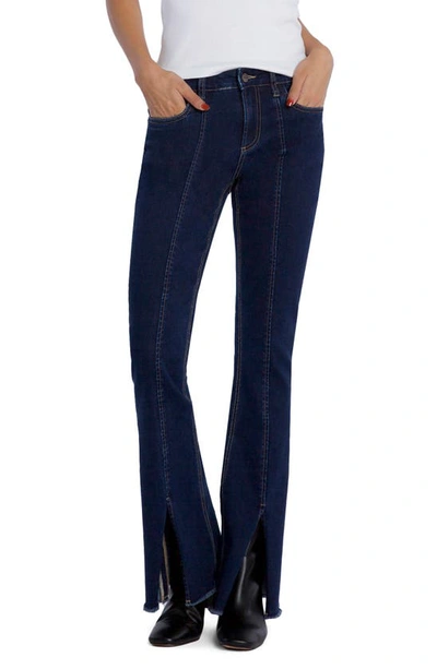 Hint Of Blu Fun Mid Rise Frayed Slim Flare Jeans In Current