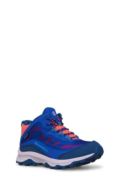 Merrell Kids' Moab Speed Waterproof Mid Top Sneaker In Blue/ Berry/ Turq