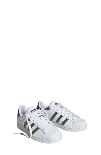Adidas Originals Superstar Sneaker In White/ Olive Strata/ White