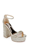 Badgley Mischka Party Ankle Strap Platform Sandal In Platinum Glitter