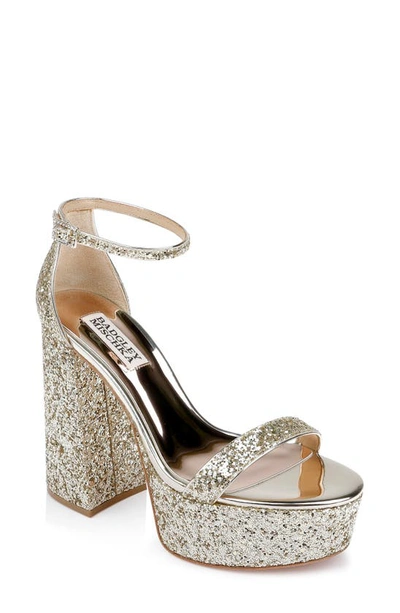 Badgley Mischka Party Ankle Strap Platform Sandal In Platinum Glitter