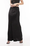 Topshop Bias Cut Satin Maxi Skirt In Black