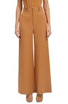 Bardot Enya High Waist Wide Leg Linen Pants In Brown