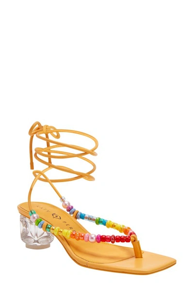 Katy Perry The Cubie Bead Womens Faux Leather Ankle Tie Slingback Sandals In Yellow