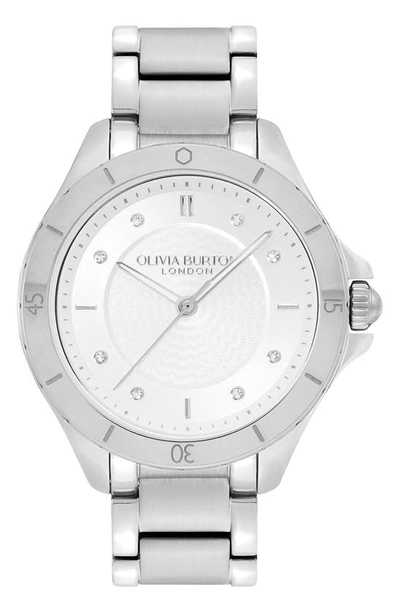 Olivia Burton Women's Sports Luxe Guilloche Silver-tone Stainless Steel Watch 36mm In White/silver