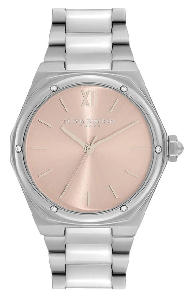 Olivia Burton Women's Sports Luxe Hexa Silver-tone Stainless Steel Watch 33mm In Pink/silver