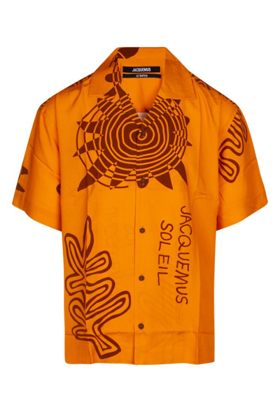 Jacquemus Camp-collar Printed Poplin Shirt In Orange