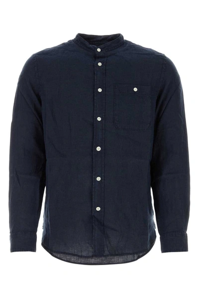 Woolrich Chest-pocket Linen Shirt In Blue