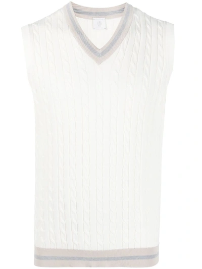 Eleventy Riibbed-knit Cotton Waistcoat In White
