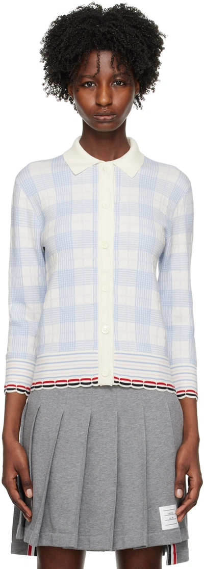Thom Browne Check-pattern Cardigan In White