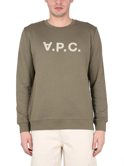 Apc Sweatshirt With V.p.c Logo In Military Green