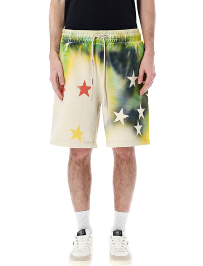 Palm Angels Sprayed Star Vint Short In White Multicolor