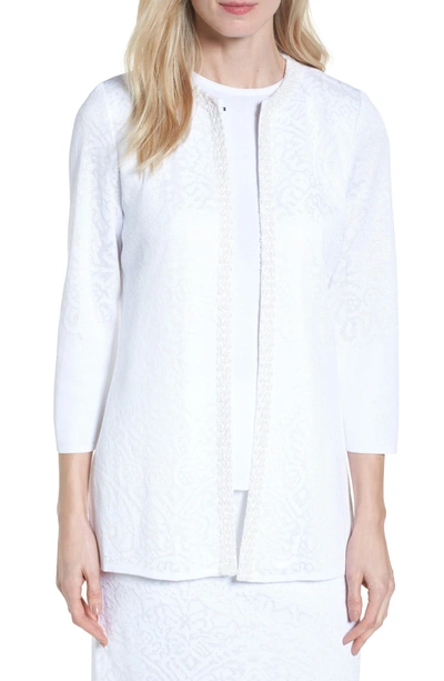 Ming Wang Floral Jacquard Jacket In White