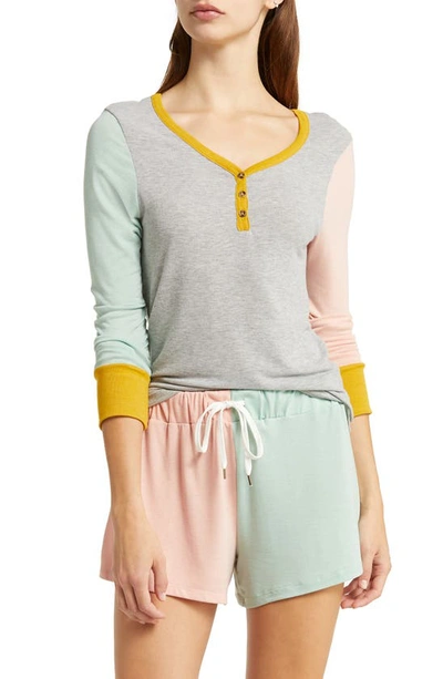 Honeydew Intimates Knit Long Sleeve Short Pajamas In Morganite Color Block