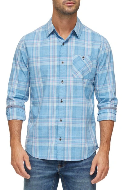 Flag And Anthem Rogers Plaid Single Pocket Button-up Shirt In Blue/ Pink