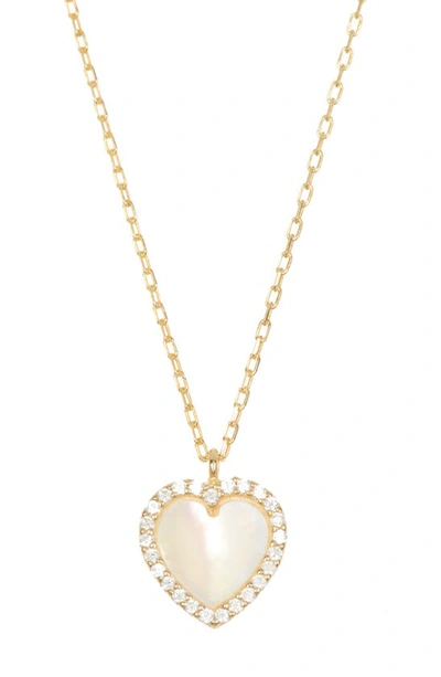 Argento Vivo Sterling Silver Mother Of Pearl Heart Cubic Zirconia Pendant Necklace In Gold