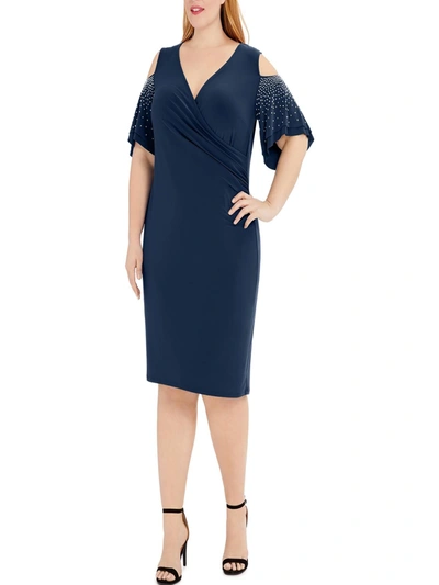Msk Womens Knit Embellished Cocktail And Party Dress In Blue