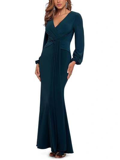 Betsy & Adam Womens Draped V-neck Evening Dress In Pine
