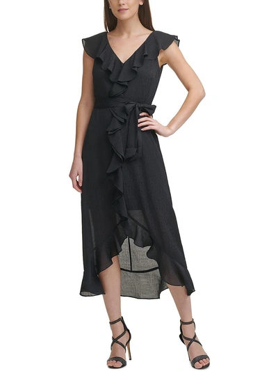 Dkny Womens Chiffon Ruffled Midi Dress In Black
