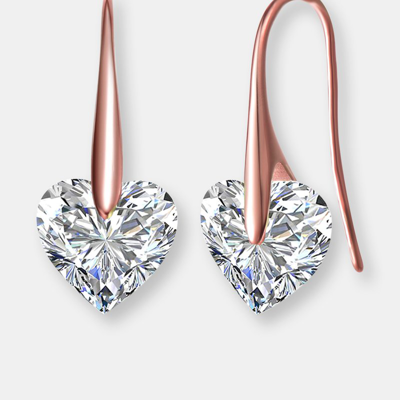 Genevive Sterling Silver Rose Gold Plated Cubic Zirconia Heart Hook Earrings In Pink