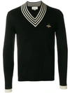 Gucci Bee Applique Wool Pullover Sweater In Black