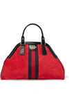 Gucci Re(belle) Small Patent Leather-trimmed Suede Tote In Hibiscus Red/ Nero/ Blue Red