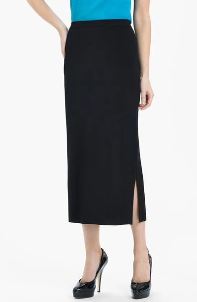 Ming Wang Side Slit Knit Midi Skirt In Black