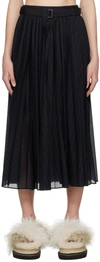 Sacai Navy Pleated Midi Skirt In Blue