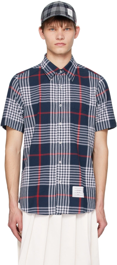 Thom Browne Plaid-check Short-sleeve Shirt In Blue