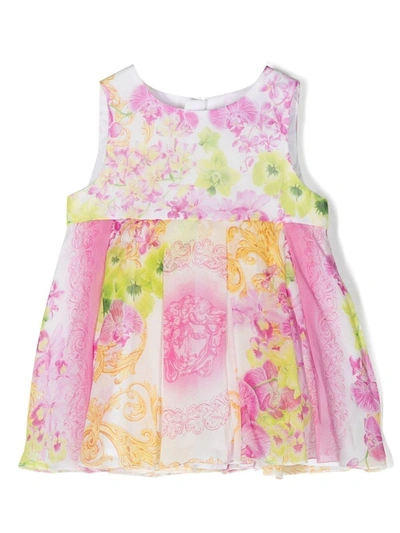 Versace Babies' Girls Silk Floral Dress In White