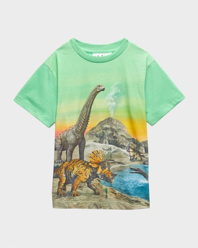 Molo Teen Boys Green Cotton Dinosaur T-shirt In Colourful Dinos