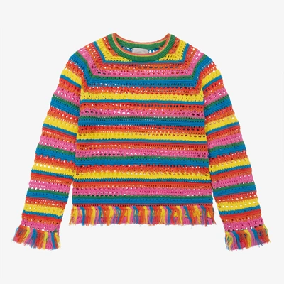 Stella Mccartney Kids Girls Teen Red Rainbow Stripe Knit Sweater