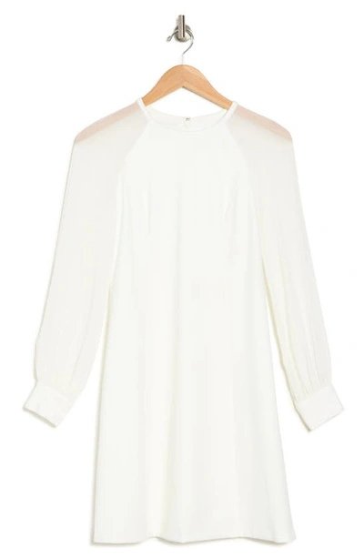 Calvin Klein Long Chiffon Sleeve A-line Dress In Cream