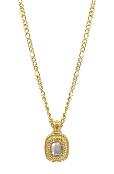 Adornia Cubic Zirconia Pendant & Water Resistant Figaro Chain Necklace In Gold