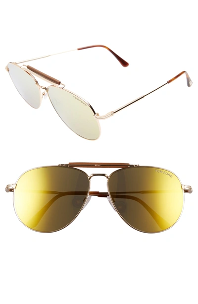 Tom Ford Sean 60mm Aviator Sunglasses - Rose Gold/ Brown/ Gold Mirror