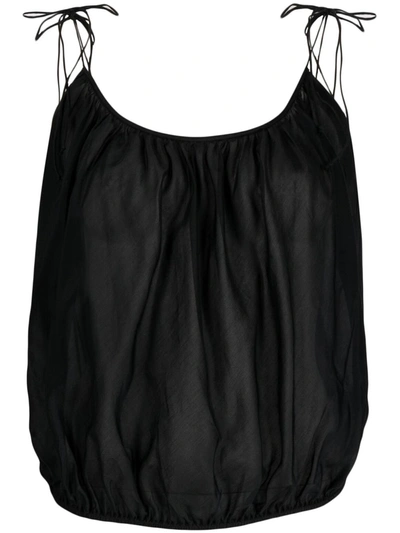 Tory Burch Shoulder-tie Bubble-hem Tank Top In Black