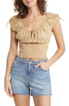 Bdg Urban Outfitters Nova U-neck Smocked Waist Cotton Top In Sand