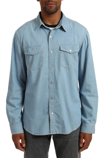 Mavi Jeans Dave Chambray Snap-up Shirt In Bleached Denim