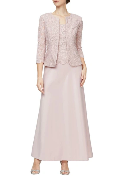 Alex Evenings Embroidered Lace Mock Two-piece Gown With Jacket In Blush