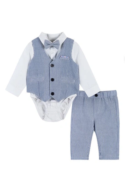 Andy & Evan Baby Boy's 3-piece Shirt Bodysuit, Seersucker Pinstriped Vest & Pants Set In Light Blue