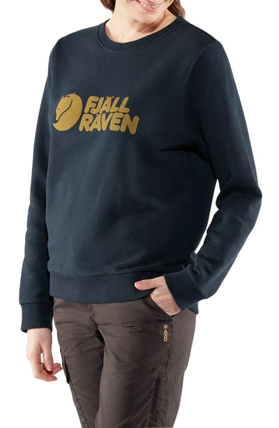 Fjall Raven Organic Cotton Graphic Logo Sweatshirt In Dark Navy