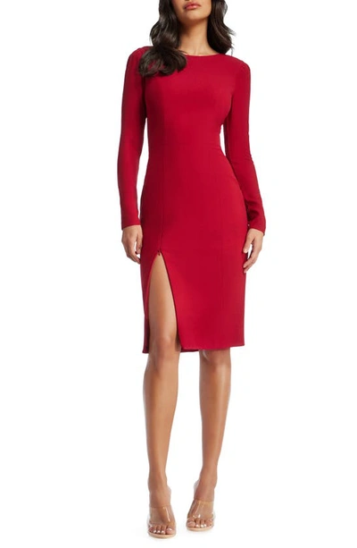 Dress The Population Nadia Long Sleeve Scoop Back Midi Dress In Red