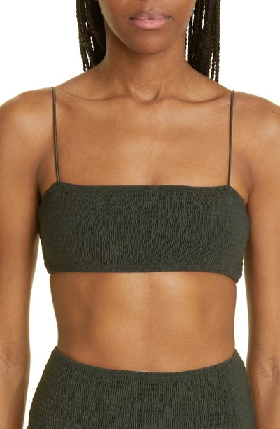 Totême Smocked Bikini Top In Dark Green