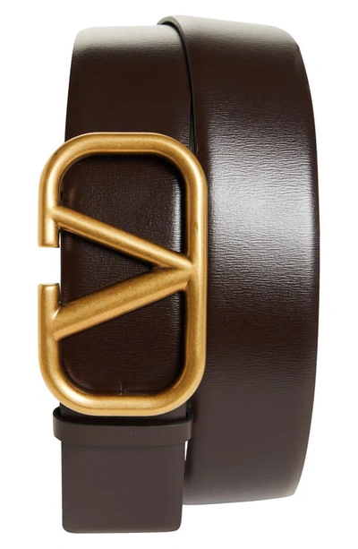 Valentino Garavani Vlogo Buckle Leather Belt In Black