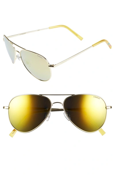 Polaroid 56mm Polarized Aviator Sunglasses - Gold/ Gold Mirror/ Polarized