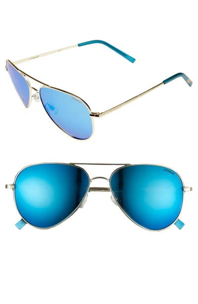 Polaroid 56mm Polarized Aviator Sunglasses - Gold/ Blue Mirror/ Polarized
