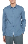 Vince Linen Shirt In Night Blue